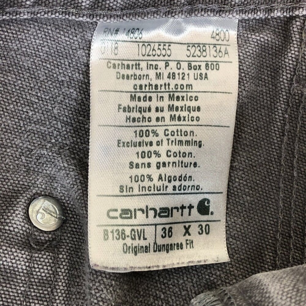 Carhartt B136 Gray Double Knee Carpenter Canvas Work Pant Distressed Tag 35x30 - Picture 4 of 9